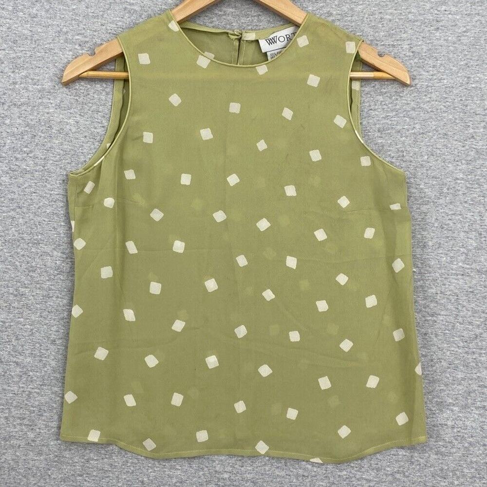 Worth Olive Green Sleeveless Blouse with Cream Square Print